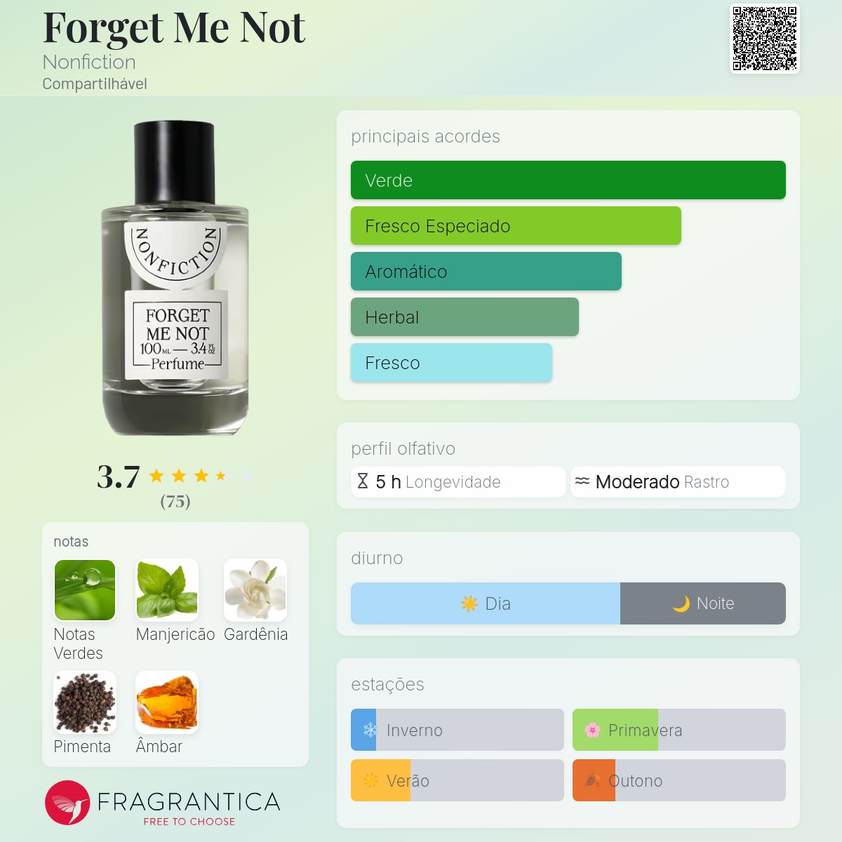 NONFICTION FORGET ME NOT 香水　100ml Forget Me Not Nonfiction perfume - a fragrância Compartilhável 2020